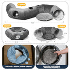 Cat Tunnel with Bed, Large Foldable Pet Donut Tunnel Interactive Cat Toys | Plush Cat Play Tunnel Toys with Ball, Peekaboo Cave Bed Cat Tunnel for Large Cats, Kittens, Rabbits, Puppies - Grey