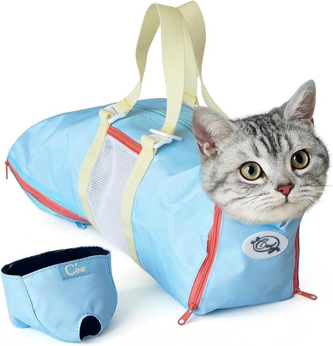 Cinf Cat Restraint Grooming Bag, Anti-Scratch Tool for Nail Trimming | Safe grooming restraint bag controls cat movement for bathing, nail trimming, injections and veterinary examinations
