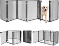 Metal Freestanding Dog Gates with Door,Extra Wide 24", 32" Height Foldable Dog Fence for Indoor & Outdoor, Heavy Duty Freestanding Pet Barrier for Stairs, Doorways, Halls, Kitchen,Yard,Christmas Tree
