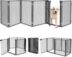 Metal Freestanding Dog Gates with Door,Extra Wide 24", 32" Height Foldable Dog Fence for Indoor & Outdoor, Heavy Duty Freestanding Pet Barrier for Stairs, Doorways, Halls, Kitchen,Yard,Christmas Tree