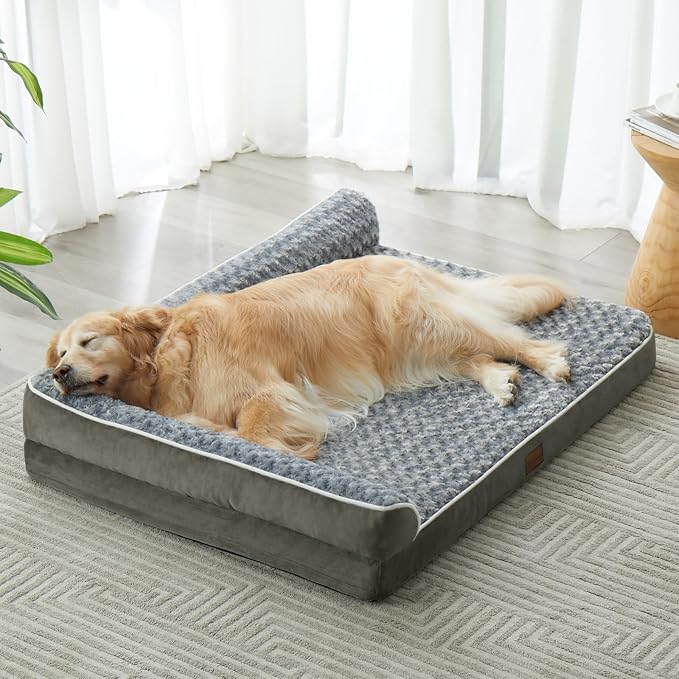 BFPETHOME Orthopedic XL Dog Beds Large Sized Dog, Washable Dog Couch Bed | Removable Cover, Waterproof Lining, Non-Slip Bottom, Large Pet Sofa with Sides, Cozy Sleeping Bed for Senior Dogs, Gray48*35
