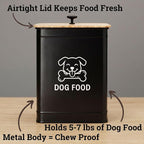 Metal Dog Food Container 5-7lb, 25 Cup w/ Airtight Bamboo Lid, Metal Handle | Pet Jar For Dogs up to 50lbs, Airtight Bamboo Lid, Sturdy Comfortable Metal Handle, Powder Coated Iron, Kibble Storage Bin