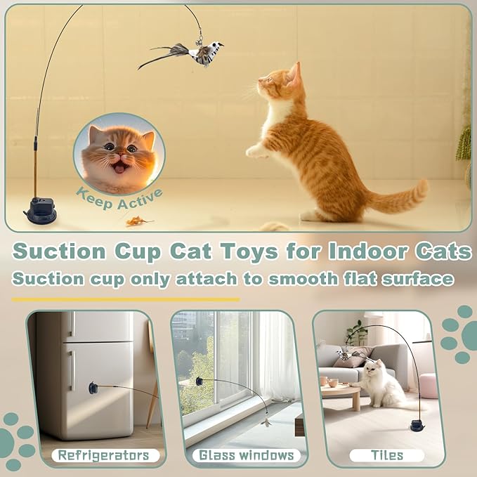 7-in-1 Kitten Toys for Indoor Cats with Washable Adhesive Suction Cup, Hanging Interactive Cat Toys, Silvervine Stick and Sisal Chew Rope Catnip Teething Toy for Bored Kitten