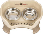 Neater Feeder Deluxe Mess-Proof Elevated Cat Bowls, 2 Height Adjustable (6” & 7.5”) No-Spill Raised Cat Bowl Stand, Whisker Friendly Stainless Steel Dishes for Indoor Cats, Made in USA, Cappuccino