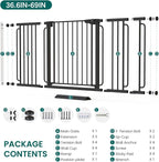 Cumbor Extra Wide Baby Gate, 36.6-69" Walk-Through Dog Gate Black | Auto-Close & Dual Lock Pet Gates for Stairs, Doorways & Hallways, 30.5" Tall Easy Install Pressure-Mounted Safety Gate Indoor