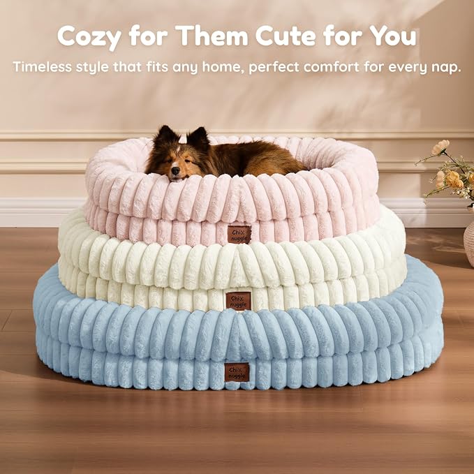 ChiXnuggle Orthopedic Dog Bed, Washable Cover, Faux Fur Bolster Pet Couch | waterproof,egg crate foam,non-slip bottom,for small medium dogs,light blue,30*24*7,dog sofa,puppy bed