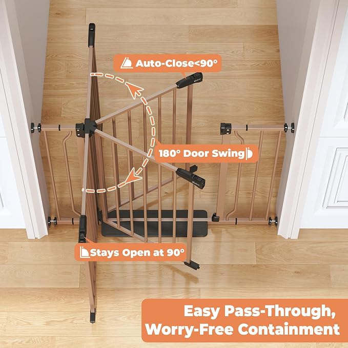 Baby Gate No Drilling, 29"-40" Dog Gate Indoor for Stairs & Doorways | Auto Close, Pressure Mounted Adjustable Pet Gate Indoor, Easy Walk Through Child Gate for Baby & Pet Stroller Friendly, Brown