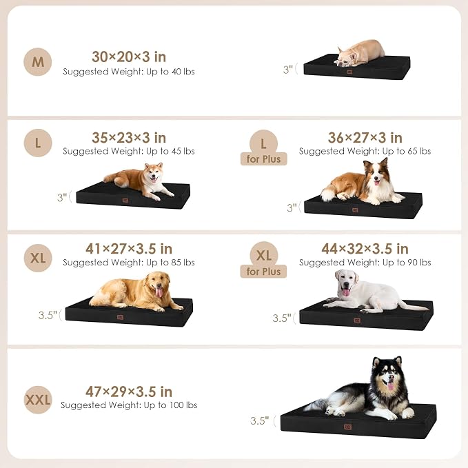 EHEYCIGA Washable Dog Crate Bed for Medium Dogs, 30x20Inch, Black | High Density Egg Crate Foam, Orthopedic Memory Foam, Removable Easy Clean Cover, Non-Slip Bottom, Fits Crate, Floor and Sofa