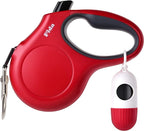 Fida Retractable Dog Leash with Dispenser and Poop Bags, 16 ft Pet Walking Leash for Medium Dog or Cat up to 44 lbs, Anti-Slip Handle, Tangle Free, Reflective Nylon Tape (M, Red)