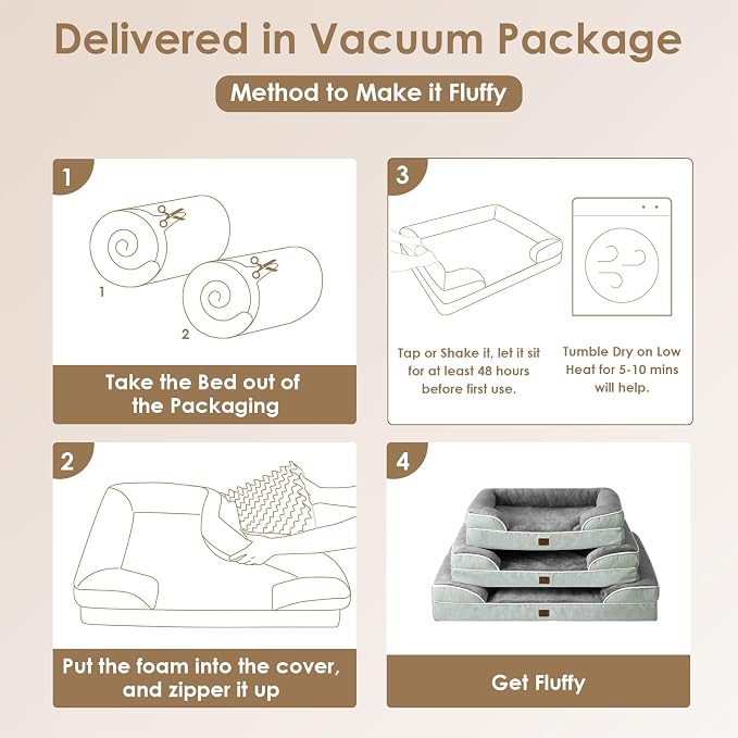 EHEYCIGA Orthopedic Dog Beds for Large Dogs, Waterproof Memory Foam Large Pet Bed with Sides, Non-Slip Bottom and Egg-Crate Foam Dog Couch Bed with Washable Removable Cover, Greyish Green