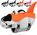 AMZNOVA Dog Swim Vest Shark Dog Life Jacket Life Vest | Lifejacket with Shark Fin & Handle for Boating & Swimming, High Visibility Adjustable for Doggy Cat Puppy, XL, Bright Orange