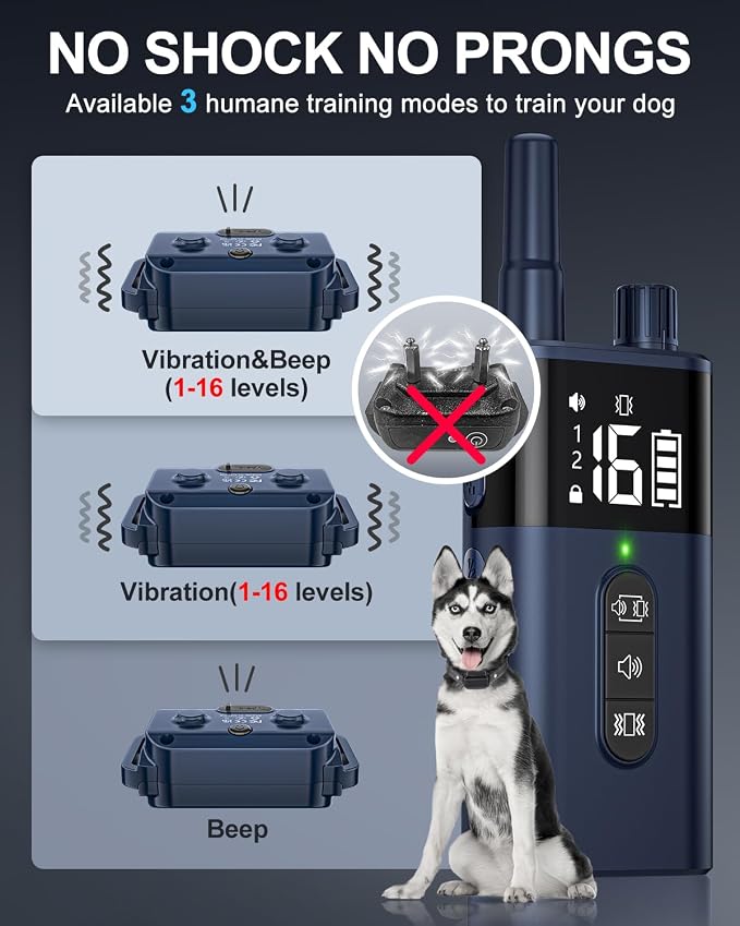 No Shock Dog Training Collar with Remote 3300FT, Dog Vibration Collar with Controller Beep and Vibrate Only, Safe Lock Waterproof Rechargeable Vibrating Collars for Dogs(15-120 lbs)-No Prongs