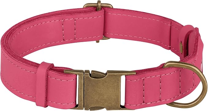 AirTag Dog Collar - Genuine Leather Dog Collar with Apple AirTag Holder and Metal Buckle - Smart GPS Tracking Pet Collars (Pink, S, 12"-15" Neck Fit)