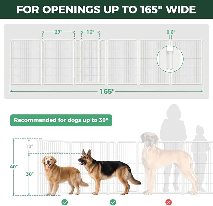 FXW Dog Gate, Extra Wide Adjustable for Openings Up to 165", 40" H | Flexible Space Control, Easy Walk-Through Access, 5 Panels + 1 Gate, For Medium & Large Dogs, Garage Use