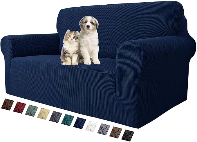 MAXIJIN Stretch Loveseat Sofa Slipcovers 1 piece Love Seat Couch Covers for 2 Cushion Couch Non Slip Sofa Cover Washable Dog Cat Proof Furniture Protector Pet Friendly (Loveseat, Navy Blue)