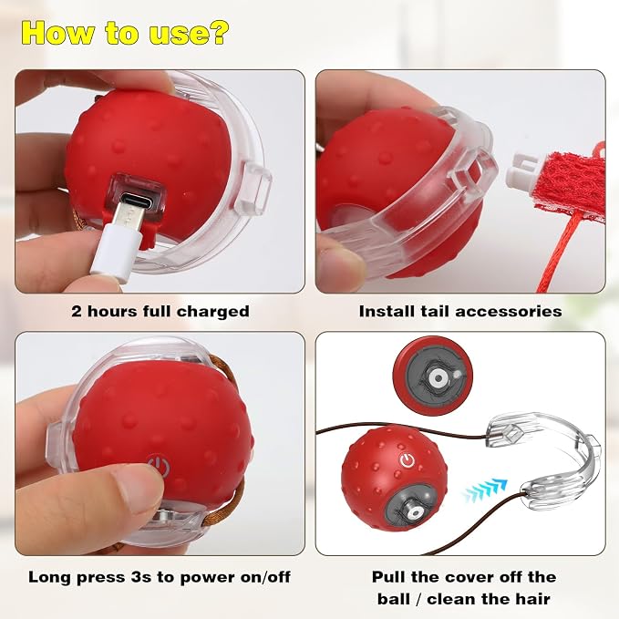 Saolife Interactive Cat Toys for Indoor Cats, Moving Cat Ball with Tail, Fast Rolling on Carpet, Chirping & Motion Activate