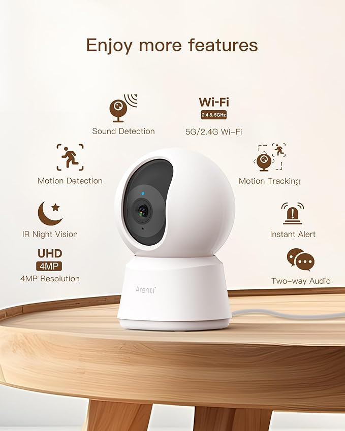 ARENTI 4MP Pet Camera P2Q, 5G WiFi 6 Indoor Security Camera, Free Phone App | Pan/Tilt, Auto Tracking, AI Human/Motion/Sound Detection, Night Vision, 2-Way Audio, Custom Zones, Timer Cruise, Sleep Mode