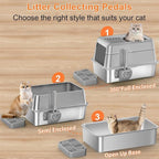 URPOWER Extra Large Stainless Steel Litter Box with Lid for Large Cats | Non-Stick Metal Pan, Front & Top Entry, Odor Control, Anti-Leakage, Easy to Clean, Step and Scoop Included