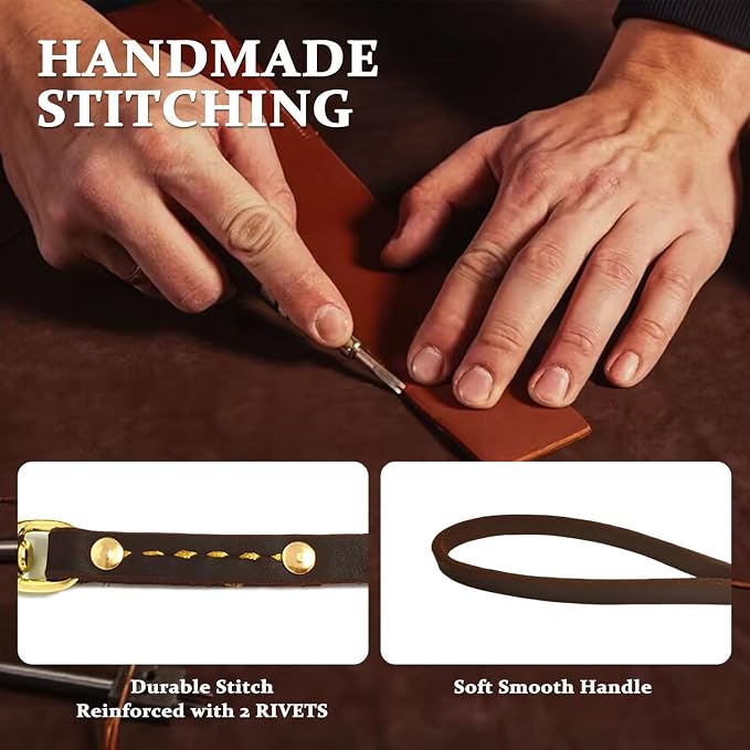 Heavy Duty Leather Dog Leash 6 ft x 3/4 inch, Genuine Leather Dog Training Leash, Soft and Strong Leashes for Medium and Large Dogs Brown