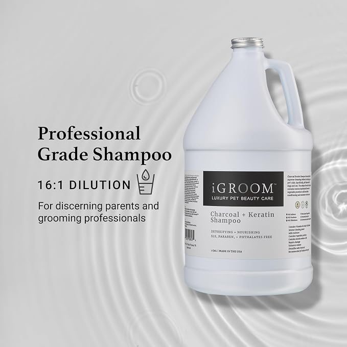 iGroom Charcoal Keratin Dog Shampoo, Luxury Pet Beauty Care, Protect Coat and Skin, Detoxifies with Charcoal, Made in USA, Gallon
