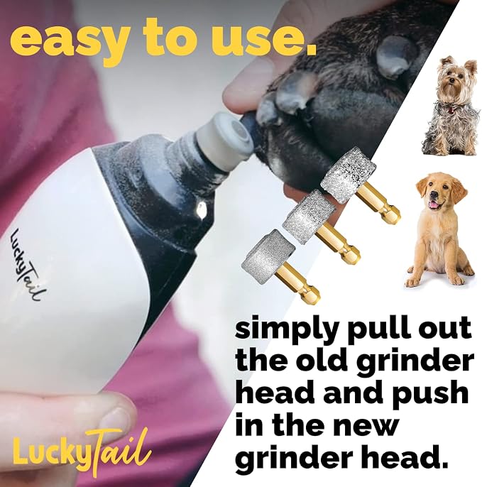 Dog Nail Grinder - Regular, Hard & Soft Replacement Head - Small & Large Dogs - Premium Quality - Diamond Tip Drill Bit - Professional Dog Nail Trimmers - Grooming Kit - 3 Pack