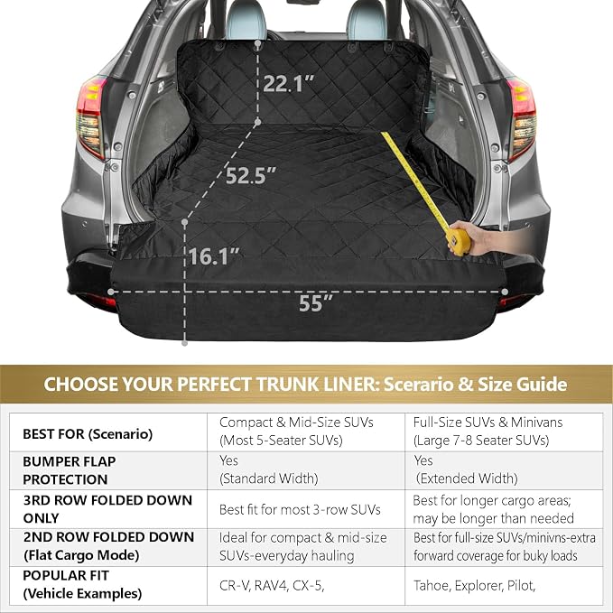 F-color SUV Cargo Liner for Dogs - Heavy Duty Cargo Cover for Mid-Size SUVs | Water Resistant, Bumper Flap, Non-Slip Mat, Car Trunk Dog Car Seat Cover Prevents Scratches Pet Hair Mud Dirt for Sedans Vans