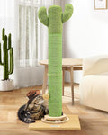 Globlazer Extra Thick Scratching Posts for Indoor Large Cats Adults, 37inch Cactus Cat Scratching Post Cat Scratcher Cute Sisal Scratching Post with Modern Wooden Ball Tracking Interactive Toys, SC37
