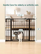 Babelio Baby Gate with Adjustable Cat Door, CatPrivilege III, 29-43" | Auto-Close, Pressure Mounted with No Drilling, Dual Lock Safety Gates For Stairs, Doorways and House, Easy Walk Thru, Black