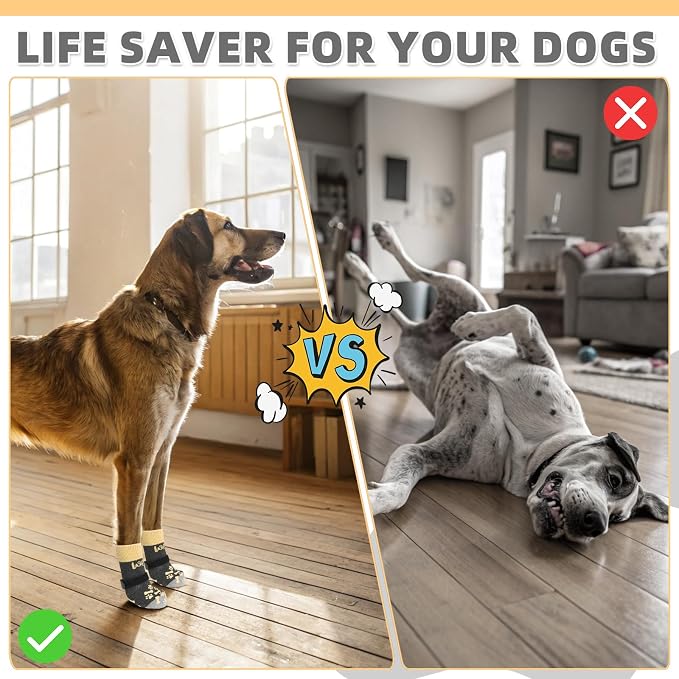 KOOLTAIL Dog Socks Shoes for Hot Pavement to Prevent Licking Paws, Winter Dog Boots & Paw Protector for Hardwood Floors Anti Slip,Traction Control Grip Booties for Small Medium Large Senior Dogs, L