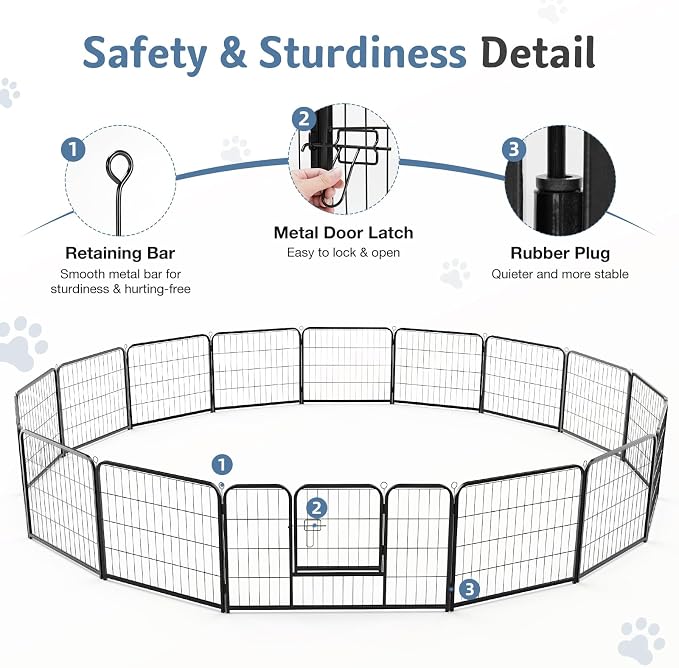 DUMOS Dog Playpen Indoor, Metal 32 Inch 40 Panels Foldable Pet Fence with Door, Outdoor Small Medium Large Dog Puppy Portable Exercise Play Pen for RV Camping, Trips, Play Yard