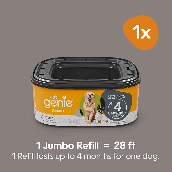 Pet Genie – Jumbo refill 1-pack – Up to 4 months of supply - Ultimate odor control dog poop bags