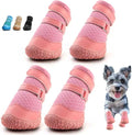 Dog Shoes for Small Dogs, Dog Boots & Paw Protectors for Hot Pavement Winter Snow Hiking, Anti-Slip Dog Booties for Hardwood Floor Pink Size 3
