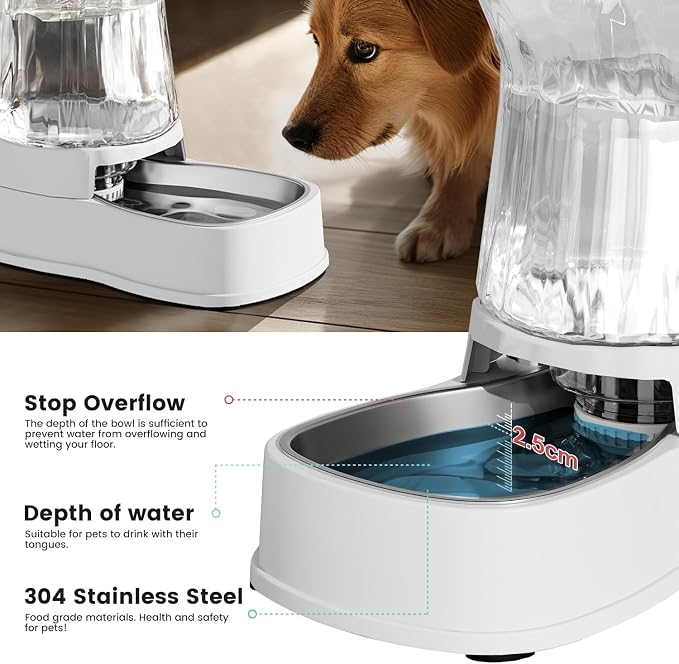 Gardner Pet Automatic Dog Water Dispenser Gravity Stainless Steel Water Waterer Feeder, 100% BPA-Free Large Capacity Water Feeding Bowls for Medium & Large-Sized Dogs Cats Other Pets -(1 Gallon)