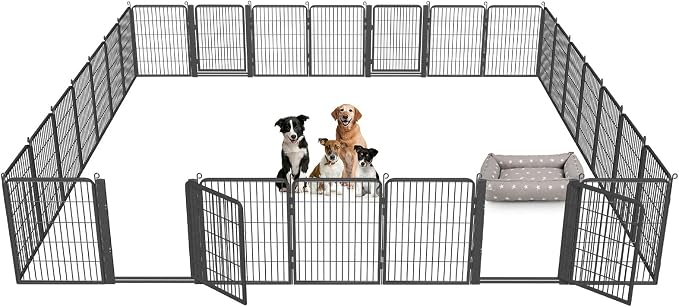 Dog Playpen Outdoor with Low Threshold Gate, 32 inch 28 Panels Dog Play Pen Indoors, Heavy Duty Metal Puppy Playpen Dogs Pen, Rust-Resistant Pet Playpens for Yard RV Camping