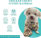 Haute Diggity Dog Chewy Vuiton Handbag Plush Squeaky Dog Toy, Soft Durable Designer-Inspired Stuffed Puppy Chew Toys for Small & Medium Dogs, Machine-Washable (Tan Checker) Large