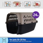 Petmate Vari Dog Kennel Portable Carriers & Crates for Smaller Dogs or Puppies and Pets 10 to 20 lbs, Airline-Friendly Plastic Pet Carrier Home and Travel, 24" Long, Taupe & Black, 24” x 16.7” x 14.5” | Airline friendly pet carrier, durable plastic she...