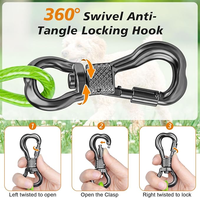 40FT Dog Tie Out Cable Lead with Shock Spring for Medium Large Dogs | Shock-Absorbing; 500LBS Tensile Strength; Strong Stainless Steel Core; 360° Swivel Locking Hook; Anti-Rust Vinyl Coating