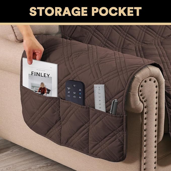 100% Waterproof Chair Sofa Slipcover for Living Room Water Resistant Couch Cover Furniture Protector Cover with Elastic Straps for Pets Kids Children Dog Cat(Chair 23", Brown)