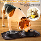 Hubulk Pet Dog Bowls 2 Stainless Steel Dog Bowl with No Spill Non-Skid Silicone Mat + Pet Food Scoop Water and Food Feeder Bowls for Feeding Small Medium Large Dogs Cats Puppies (Small, Chocolate)