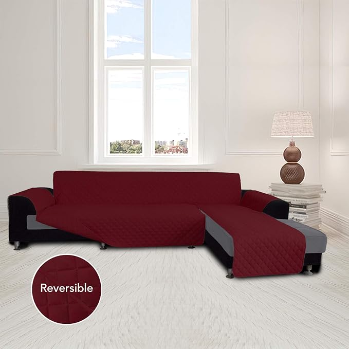 Easy-Going Reversible L-Shape Sectional Couch Cover, Small, Christmas Red | Soft Sofa Slipcover For Dogs, Fits Left/Right Chaise Lounge Protector, Water Resistant Mat For Living Room