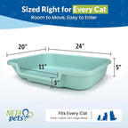 KittyGohere Senior Cat Litter Box Large with Scoop, 2 Pack Green | Open Top Low Entrance Kitty Litter Box With Long-handle Jumbo Scoop, Lightweight Low Entry Litters Box, Durable, Made in USA