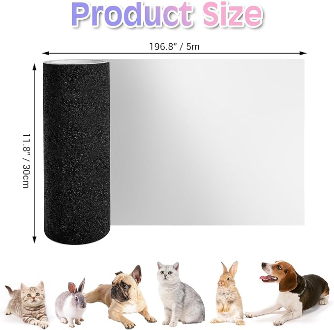 BNOSDM Self-Adhesive Dog Nail File Scratcher Emery Paper Cat Nail Scratch Board Replacement Sandpaper, Cuttable Pet Furniture Scratching Pad Protector for Door and Wall (12in*16ft, Black)