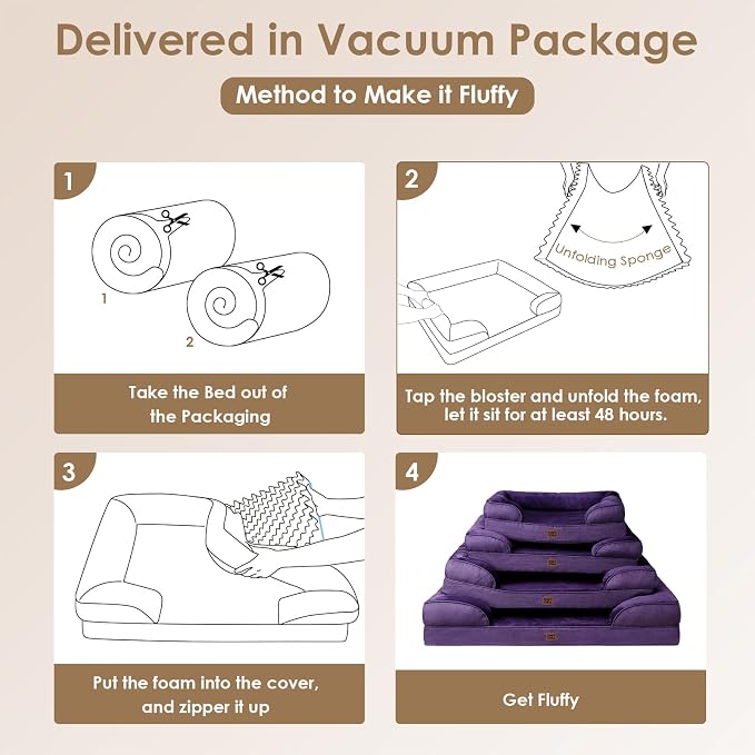 EHEYCIGA Orthopedic Dog Beds Large Sized Dog, Waterproof Washable Pet Bed | Non-Slip Bottom and Egg-Crate Memory Foam XL Dog Couch Bed with Washable Removable Cover, Purple