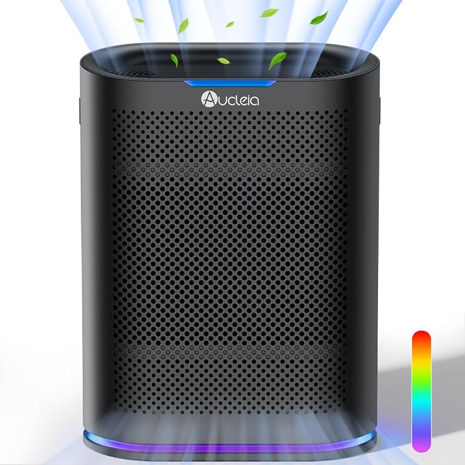 Aucleia Pet Air Purifiers, Black | Covers 2,100 Ft² Large Rooms, H13 HEPA Filter, Air Quality Monitor, Auto Mode, Removes Dust, Pet Hair, Smoke ,Odor