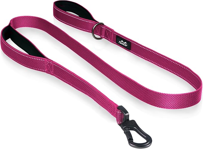 TwoEar 4FT 1IN Strong Rose Dog Leash with 2 Padded Handles, Traffic Handle Extra Control, Comfortable Soft Dual Handle, Auto Lock Hook, Reflective Walking Lead for Small Medium and Large Dogs