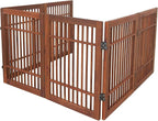 Urnporium Freestanding Wooden Dog Gate Foldable Indoor Pet Gate No Drill Expandable Barrier for Doorways Stairs Hallways Portable Wood Fence for Small Dogs & Puppies (Brown Pet Gate, 6 Panel 24" Tall)