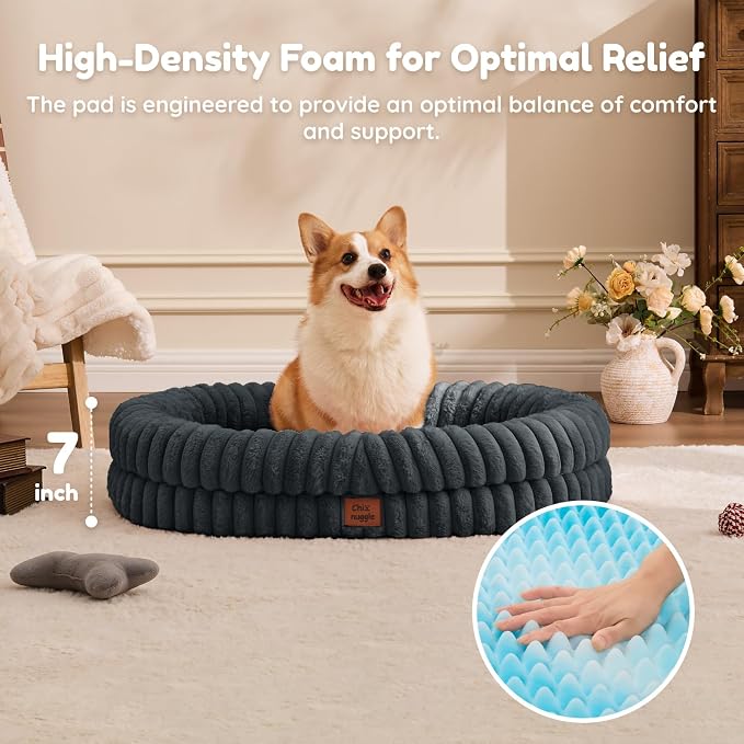 ChiXnuggle Orthopedic Dog Bed, Washable Cover, Faux Fur Bolster Pet Couch | waterproof,egg crate foam,non-slip bottom,for large dogs,dark grey,35*28*7,dog sofa