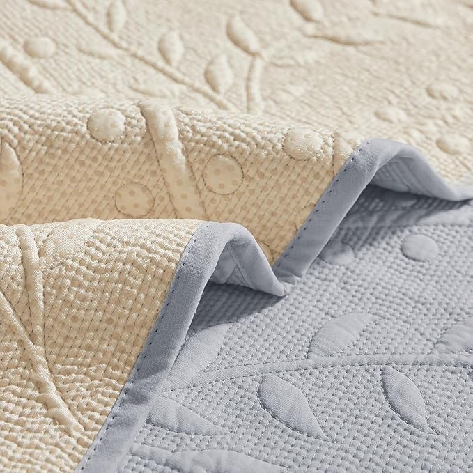 Leaf Floral Cotton Quilted Dog Couch Cover for Sofa Farmhouse Rustic Embroidered Sectional Couch Cover Soft Anti-Slip Sofa Slipcover Furniture Protector for Kids, Pets (Grey,43"x94")