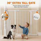 Mumeasy 36" Extra Tall Baby Gate for Stairs, 29.7-51" Wide Dog Gates Indoor for Doorways with Easy Walk Thru, Auto Close Pet Safety Gate for House, Pressure Mounted Metal Child Gate with Door, White