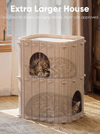 FUKUMARU Cat House for Indoor Cats, Warm Felt Cat Bed, Scratch Resistant | Large Cat Bed Cave, 3-in-1 Cat Condo, Cozy Felt Covered Cats Tunnel, 23.62 Inch Kitten Hideaway for Multicats, Beige